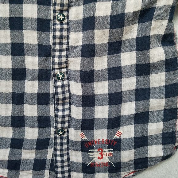 3 Pommes Mixed-size Gingham Check Collared Star Snap Button-Up US 2-3 98cm - Picture 3 of 5